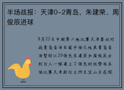 半场战报：天津0-2青岛，朱建荣、周俊辰进球
